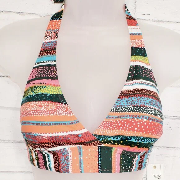 Anne Cole Sand Stripe Marilyn Printed Halter-Neck Bikini Top Size XL Orange NWT - Picture 2 of 7